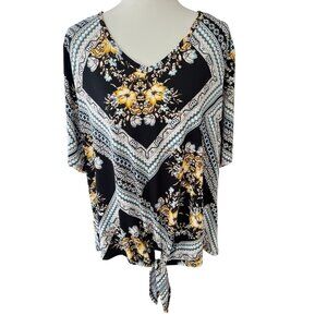 Cato Est. 1946 Multicolor Floral Print Short Sleeve Tie Bottom Blouse-Size 2X